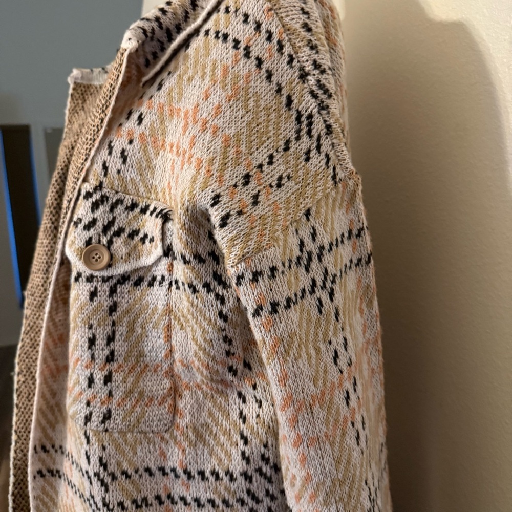 Plaid Women's Cardigan Sweater - Cream and Tan - Picture 10 of 15